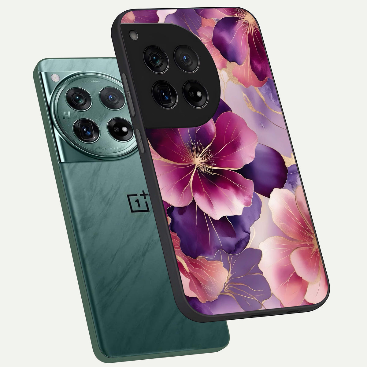  Pink Bouquet Florals phone case For OnePlus 12 showing premium glass back cover with detailed artwork