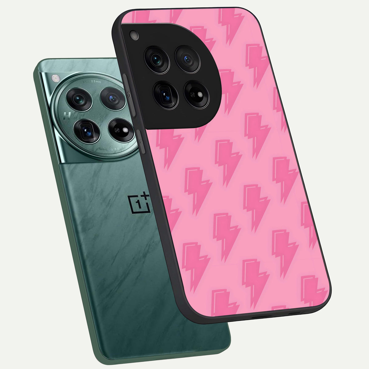  Pink Moo Magic phone case For OnePlus 12 showing premium glass back cover with detailed artwork