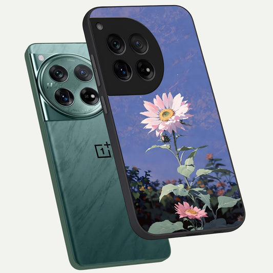  Pink Shells Outline phone case For OnePlus 12 showing premium glass back cover with detailed artwork