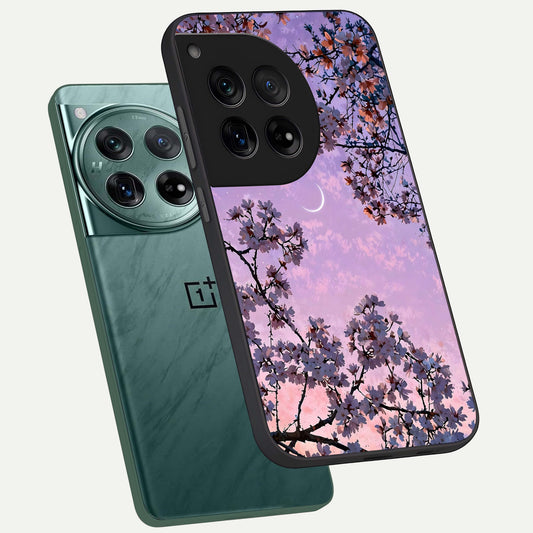  Purple Serenity Moon phone case For OnePlus 12 showing premium glass back cover with detailed artwork
