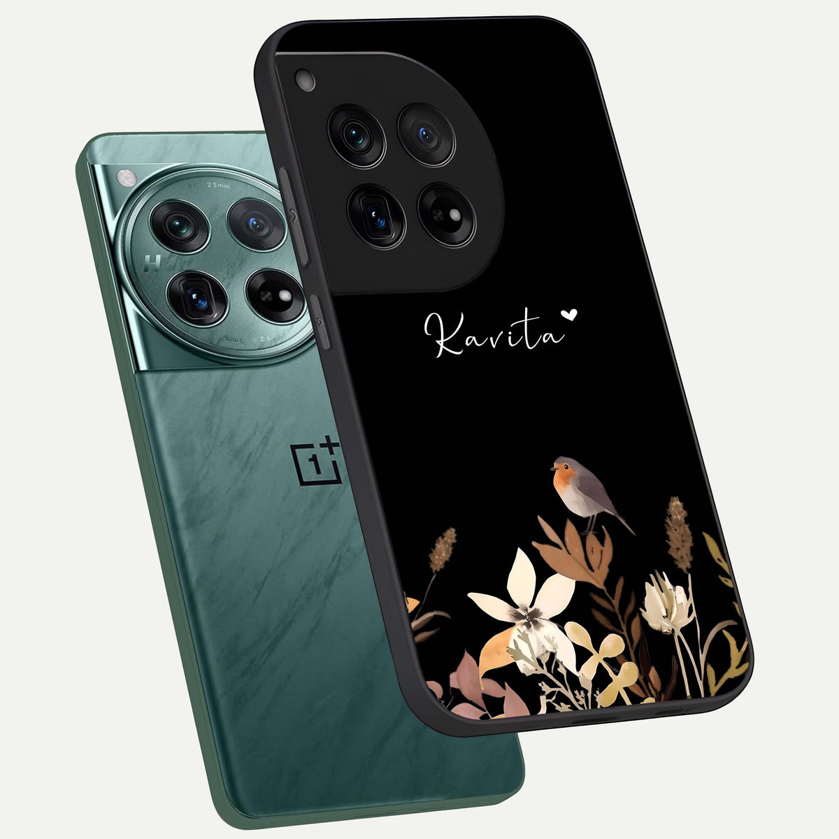  Quiet Garden Tune Custom Name phone case For OnePlus 12 showing premium glass back cover with detailed artwork