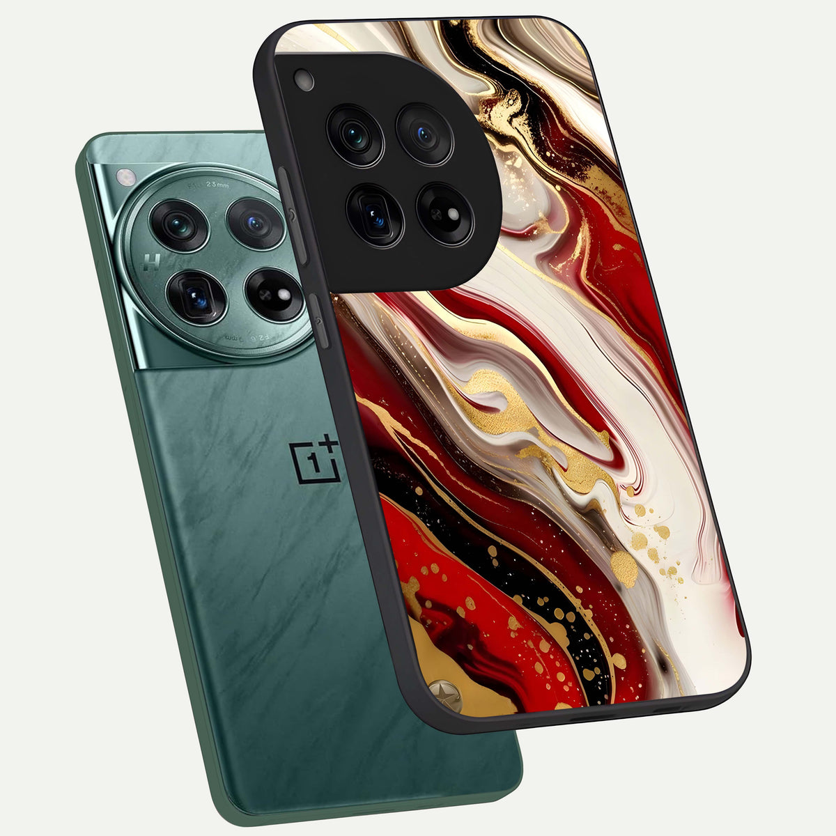 Red And White Marble phone case For OnePlus 12 showing premium glass back cover with detailed artwork