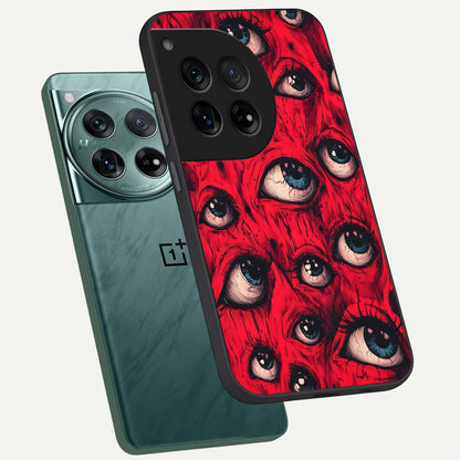  Red Eyes Pattern phone case For OnePlus 12 showing premium glass back cover with detailed artwork