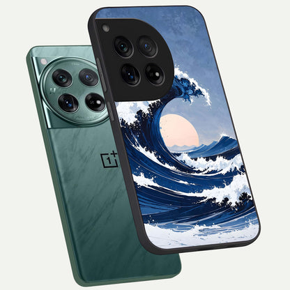  Rising Tide Power phone case For OnePlus 12 showing premium glass back cover with detailed artwork