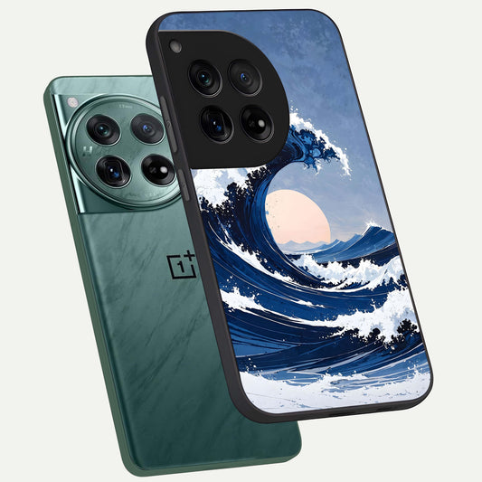  Rising Tide Power phone case For OnePlus 12 showing premium glass back cover with detailed artwork