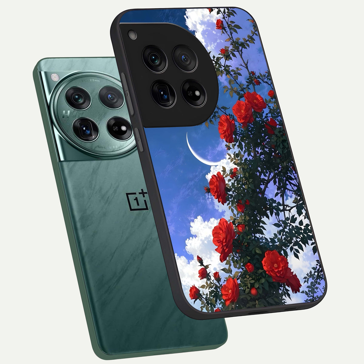  Rose Drift Flowers phone case For OnePlus 12 showing premium glass back cover with detailed artwork