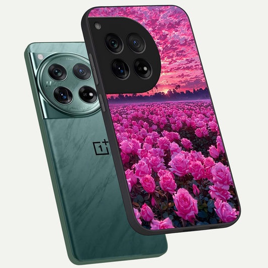 Rose Sunset Valley phone case For OnePlus 12 showing premium glass back cover with detailed artwork