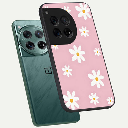  Soft Daisy Bliss phone case For OnePlus 12 showing premium glass back cover with detailed artwork