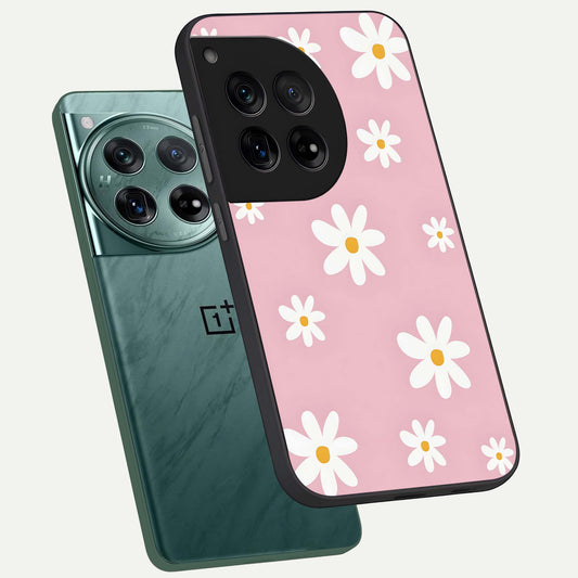  Soft Daisy Bliss phone case For OnePlus 12 showing premium glass back cover with detailed artwork