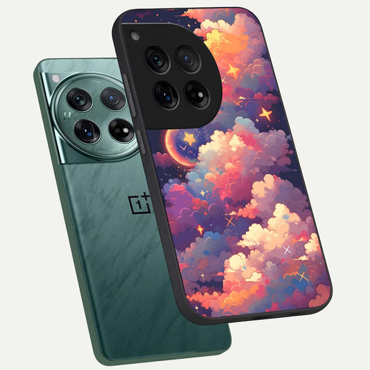  Starlit Dream Clouds phone case For OnePlus 12 showing premium glass back cover with detailed artwork