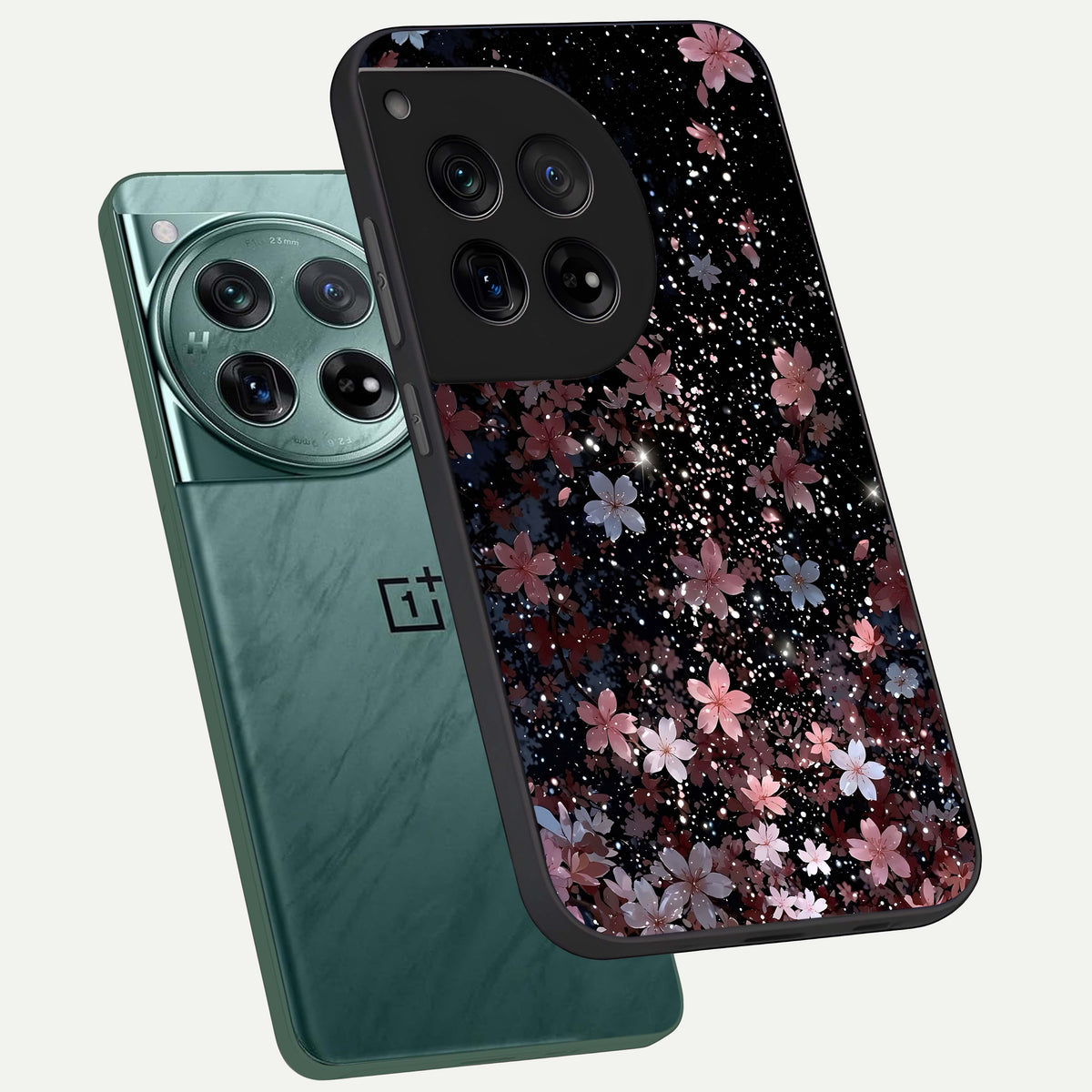  Starlit Flower Dreams phone case For OnePlus 12 showing premium glass back cover with detailed artwork