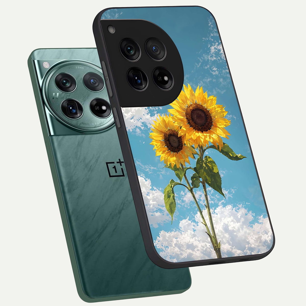  Sunlit Daisy Glow phone case For OnePlus 12 showing premium glass back cover with detailed artwork