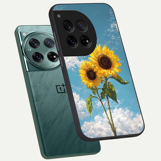  Sunlit Daisy Glow phone case For OnePlus 12 showing premium glass back cover with detailed artwork