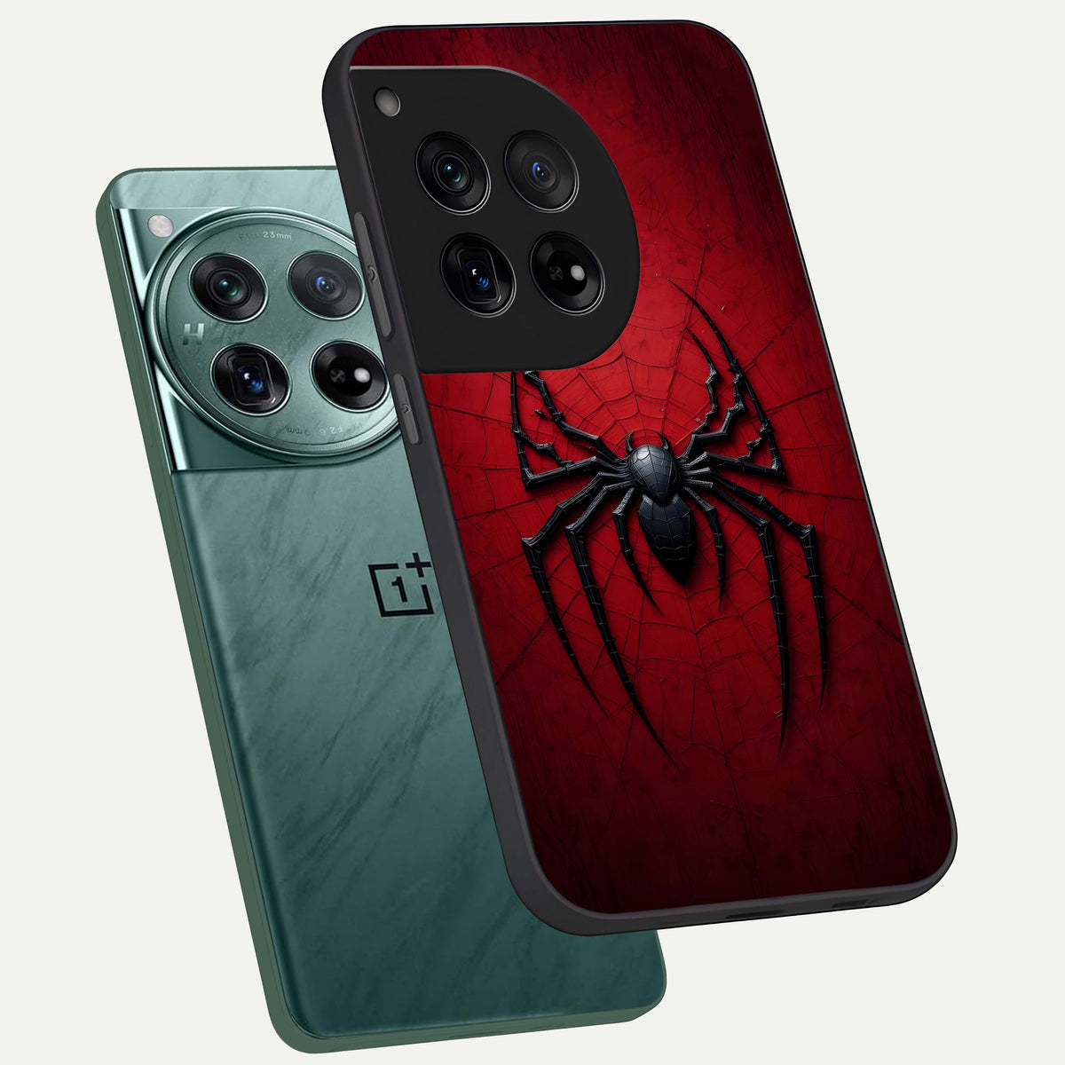 Superhero Web Emblem phone case For OnePlus 12 showing premium glass back cover with detailed artwork
