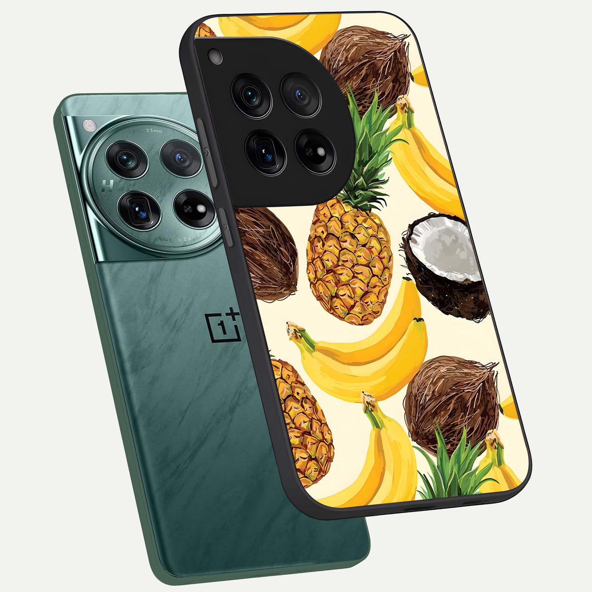  Tropical Fruit Mood phone case For OnePlus 12 showing premium glass back cover with detailed artwork