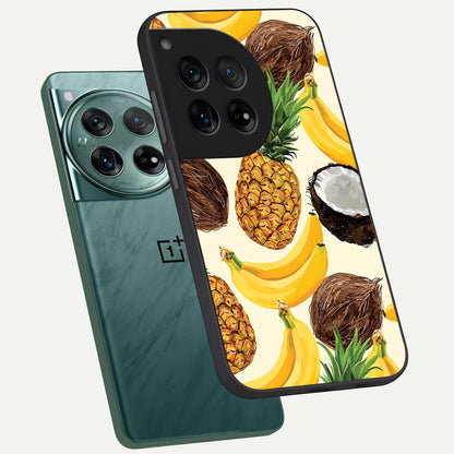  Tropical Fruit Mood phone case For OnePlus 12 showing premium glass back cover with detailed artwork