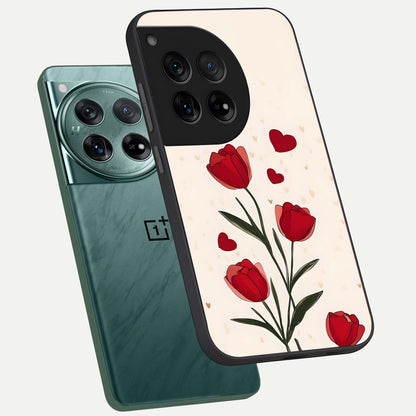  Tulip With Heart phone case For OnePlus 12 showing premium glass back cover with detailed artwork