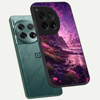  Twilight Blossom Coast phone case For OnePlus 12 showing premium glass back cover with detailed artwork