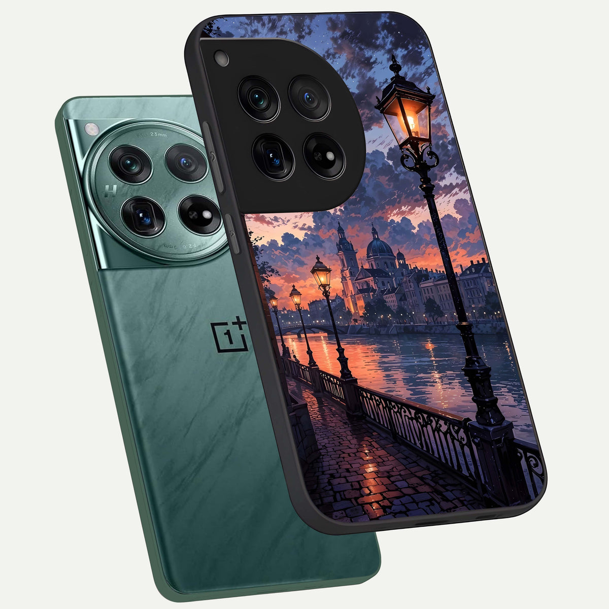  Twilight River Lights phone case For OnePlus 12 showing premium glass back cover with detailed artwork