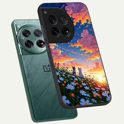  Two Cats Friends phone case For OnePlus 12 showing premium glass back cover with detailed artwork
