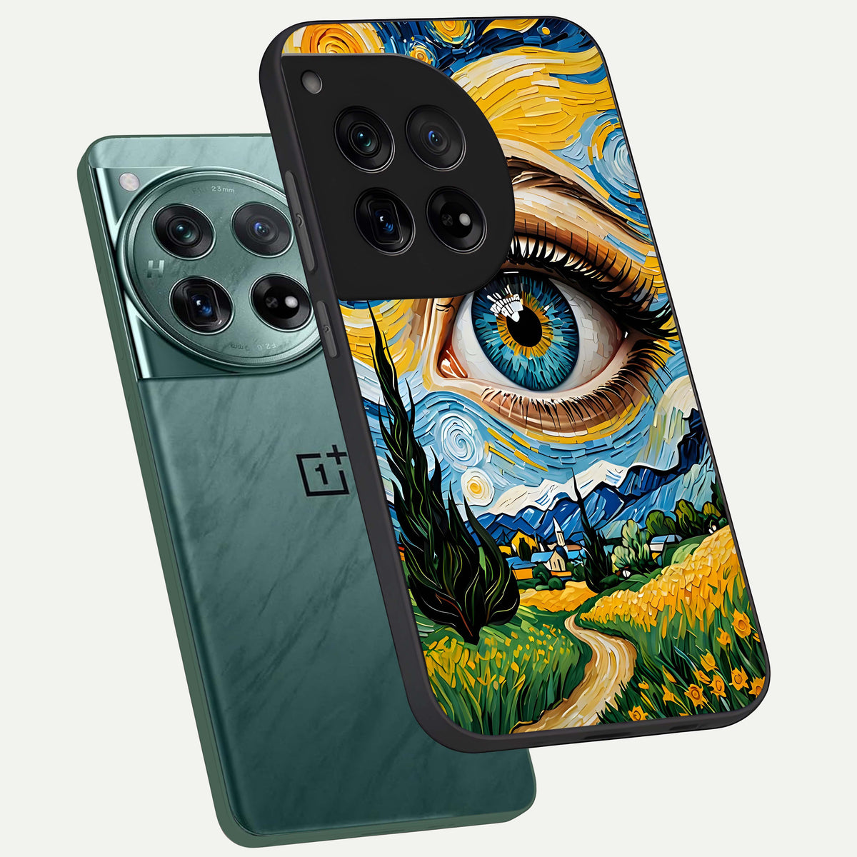  Van Gogh Eye phone case For OnePlus 12 showing premium glass back cover with detailed artwork