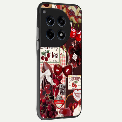 Aesthetic Cherry Tea back cover For OnePlus 12 slim fit glass case with vibrant aesthetic design
