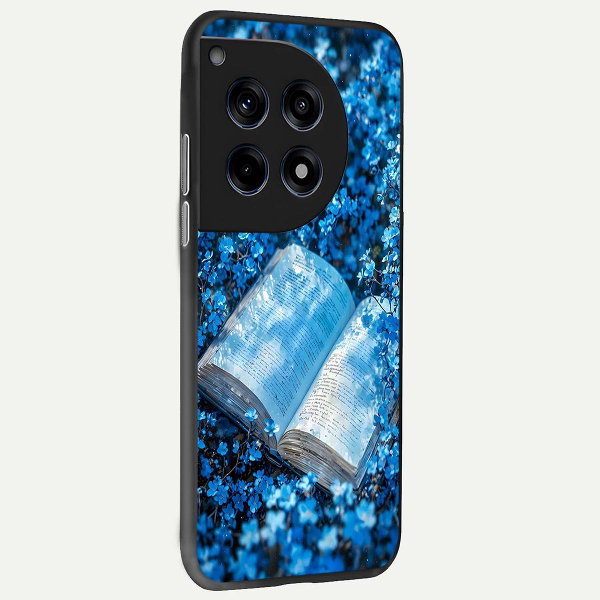  Blue Bloom Tales back cover For OnePlus 12 slim fit glass case with vibrant aesthetic design