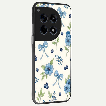  Blue Flower And Bow back cover For OnePlus 12 slim fit glass case with vibrant aesthetic design