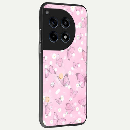  Blush Butterfly Garden back cover For OnePlus 12 slim fit glass case with vibrant aesthetic design