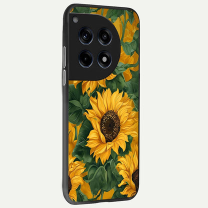  Bright Sunflower Bloom back cover For OnePlus 12 slim fit glass case with vibrant aesthetic design