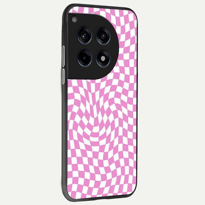  Bubblegum Check Wave back cover For OnePlus 12 slim fit glass case with vibrant aesthetic design