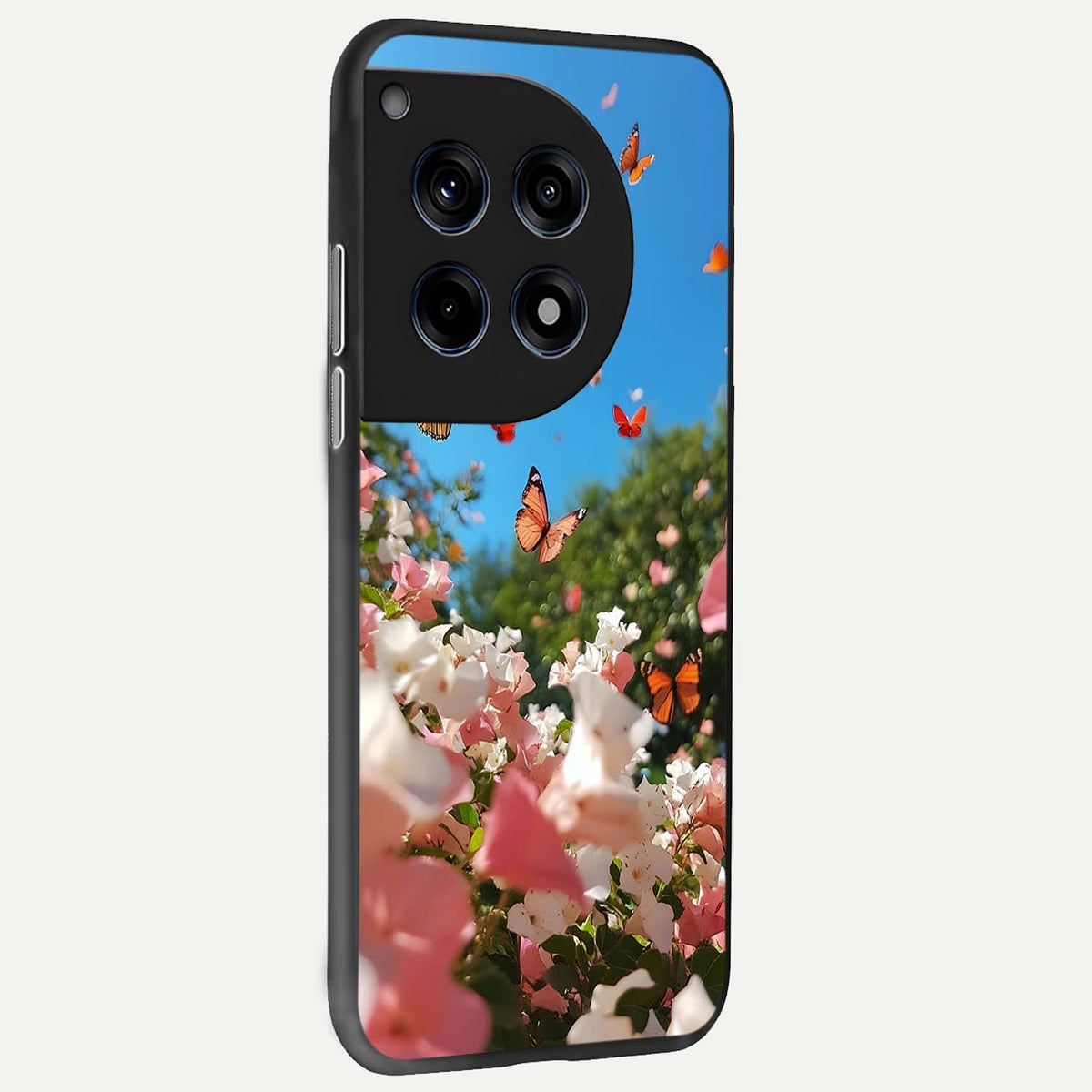  Butterflies In Bloom Sky back cover For OnePlus 12 slim fit glass case with vibrant aesthetic design