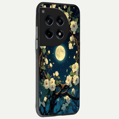  Celestial Moon And Flower back cover For OnePlus 12 slim fit glass case with vibrant aesthetic design