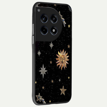  Celestial Moon With Stars back cover For OnePlus 12 slim fit glass case with vibrant aesthetic design
