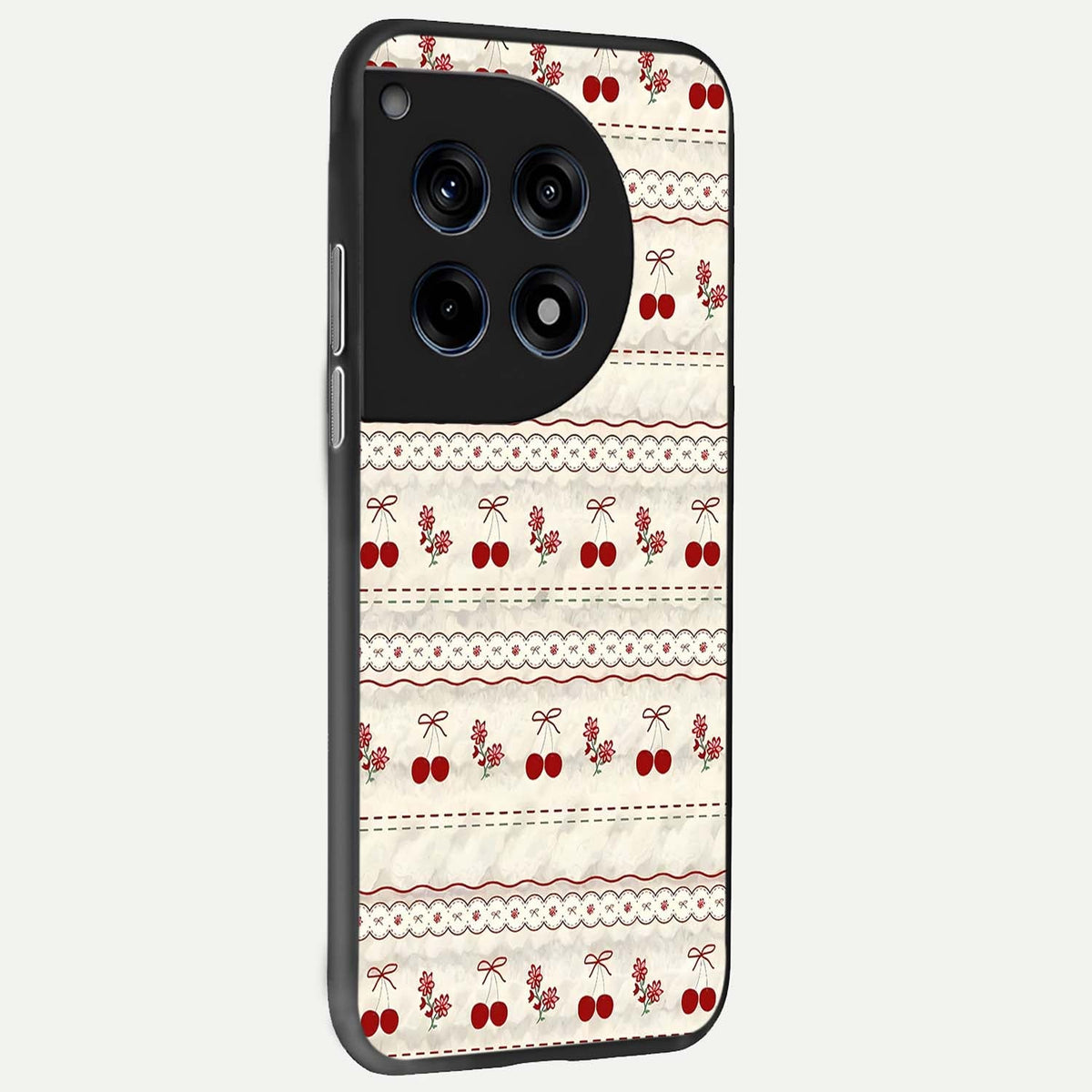  Cherry Bloom Charm back cover For OnePlus 12 slim fit glass case with vibrant aesthetic design