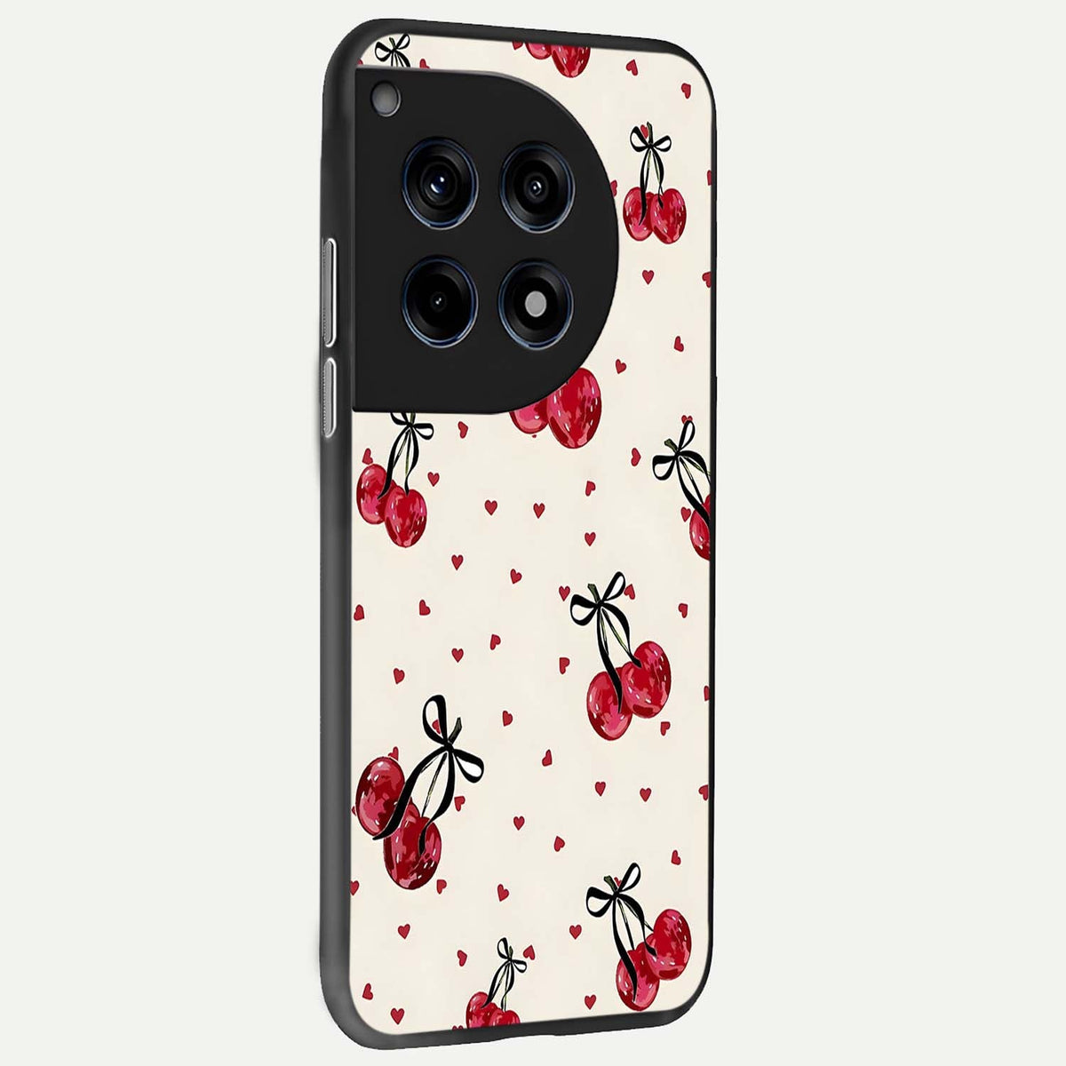  Cherry Heart Bow back cover For OnePlus 12 slim fit glass case with vibrant aesthetic design