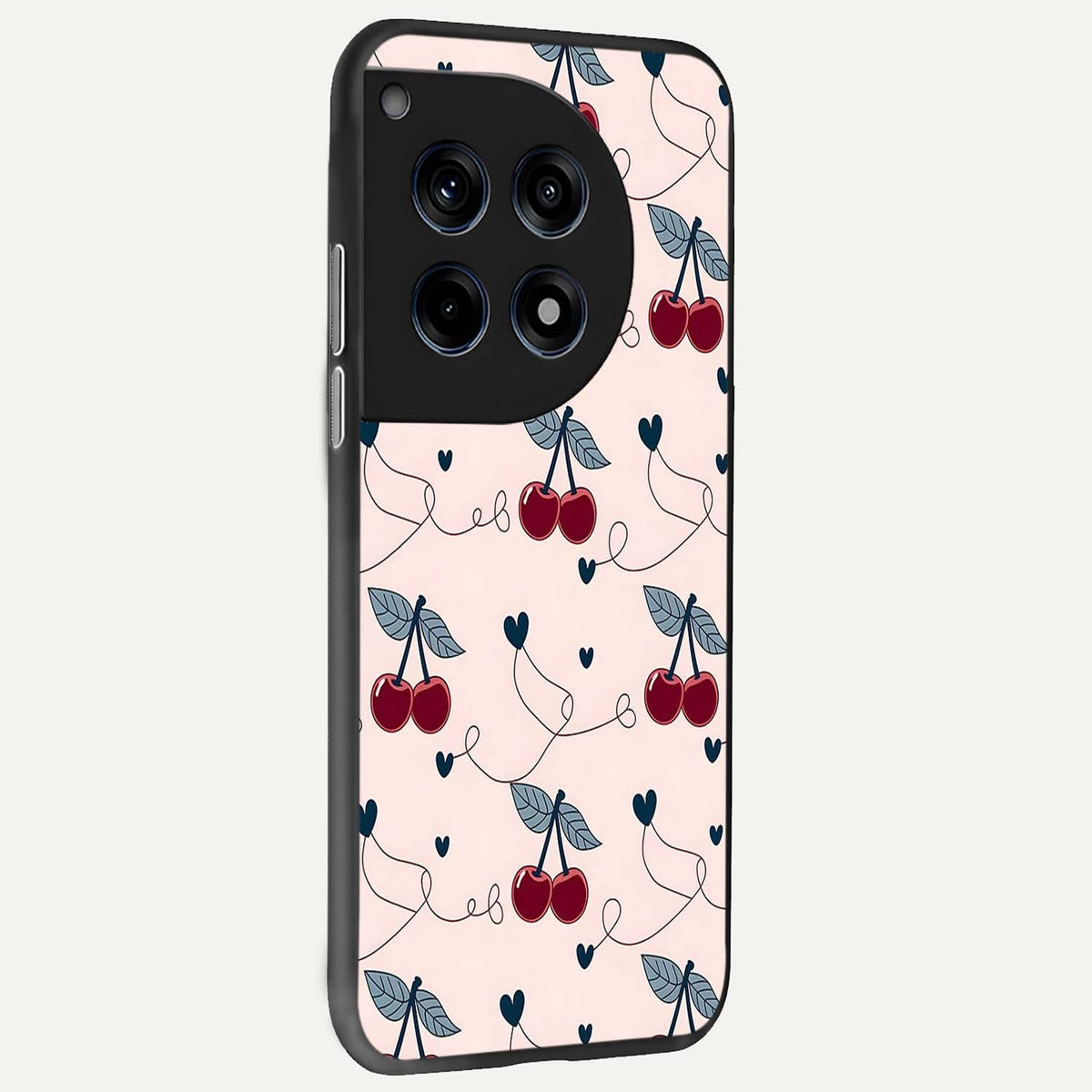  Cherry Heart Line back cover For OnePlus 12 slim fit glass case with vibrant aesthetic design