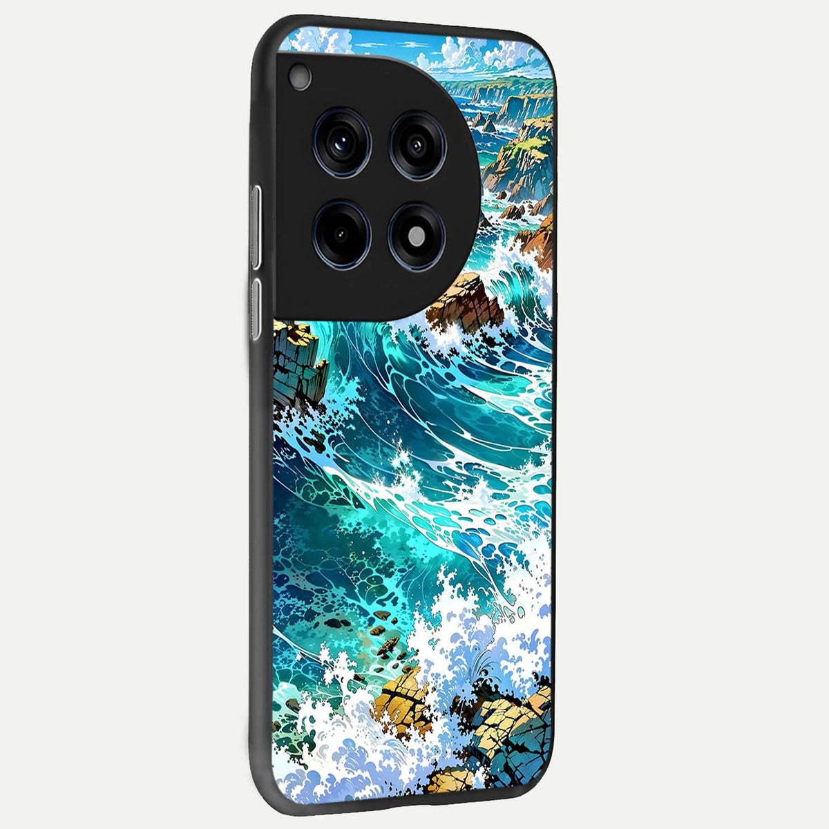  Coastal Blue Waves back cover For OnePlus 12 slim fit glass case with vibrant aesthetic design