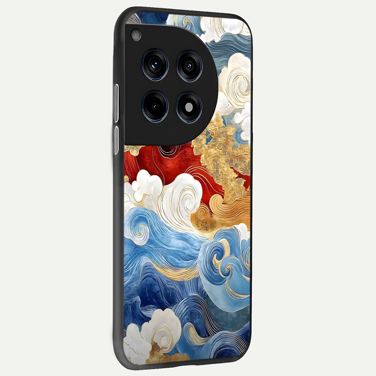  Colored Waves back cover For OnePlus 12 slim fit glass case with vibrant aesthetic design