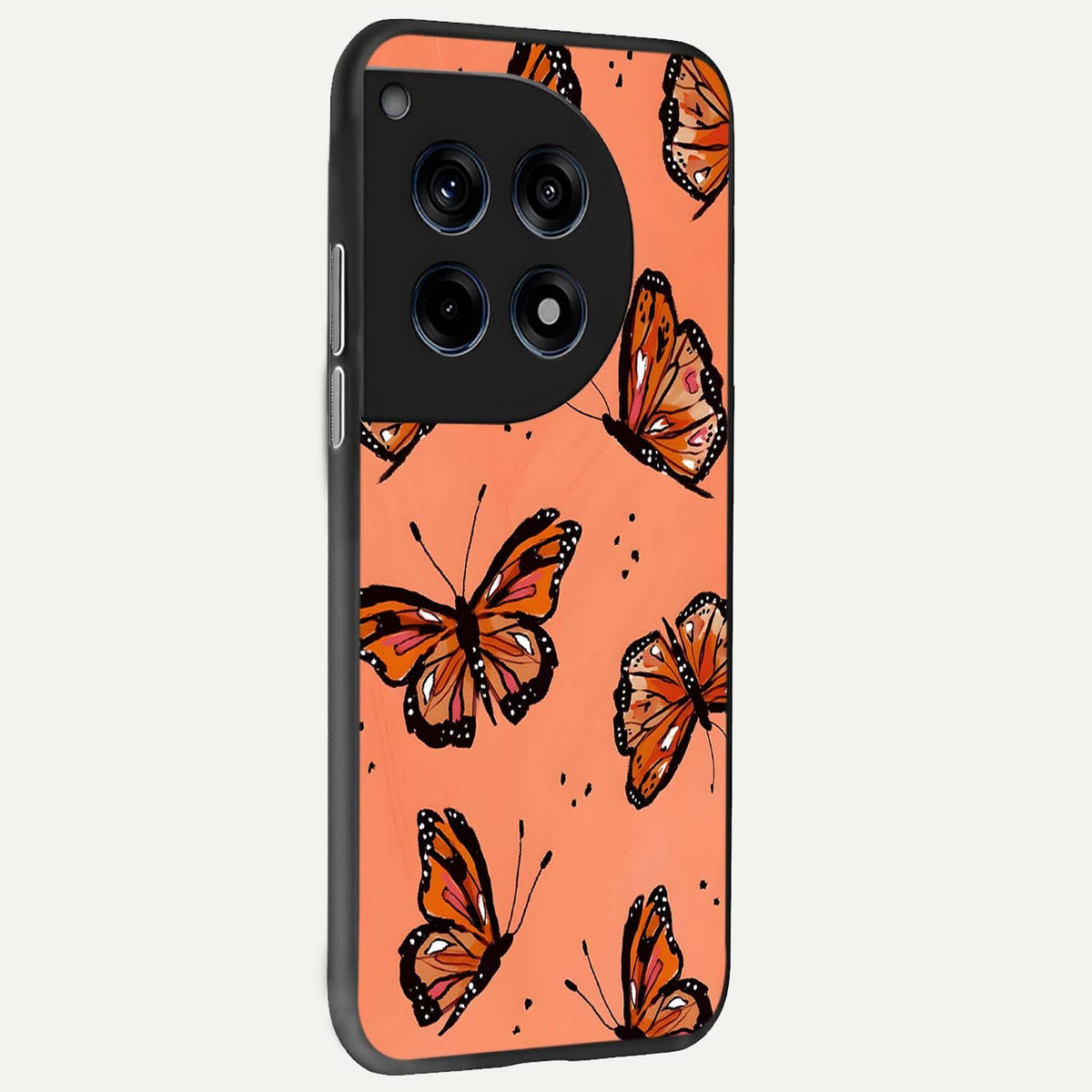  Coral Wing Butterfly back cover For OnePlus 12 slim fit glass case with vibrant aesthetic design