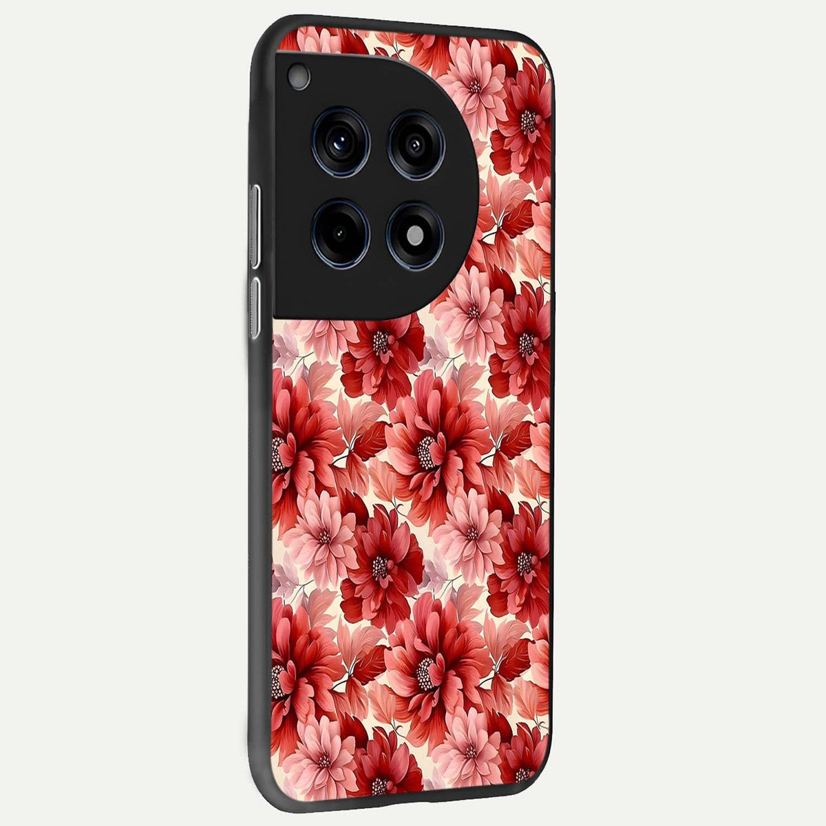  Crimson Love Petals back cover For OnePlus 12 slim fit glass case with vibrant aesthetic design