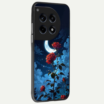  Crimson Rose Moon back cover For OnePlus 12 slim fit glass case with vibrant aesthetic design