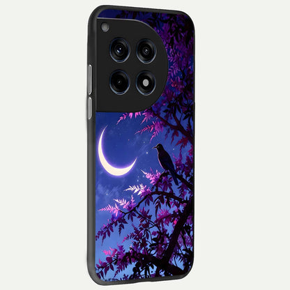  Crow And Moon Scenery back cover For OnePlus 12 slim fit glass case with vibrant aesthetic design
