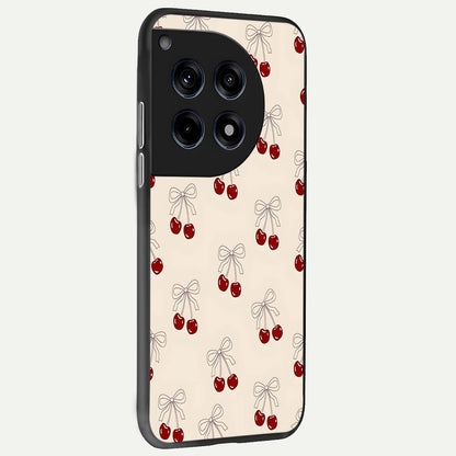  Cute Cherry Pattern back cover For OnePlus 12 slim fit glass case with vibrant aesthetic design