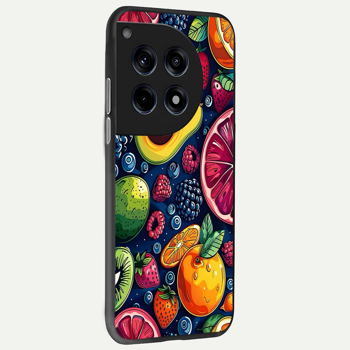  Cute Fruits Art back cover For OnePlus 12 slim fit glass case with vibrant aesthetic design