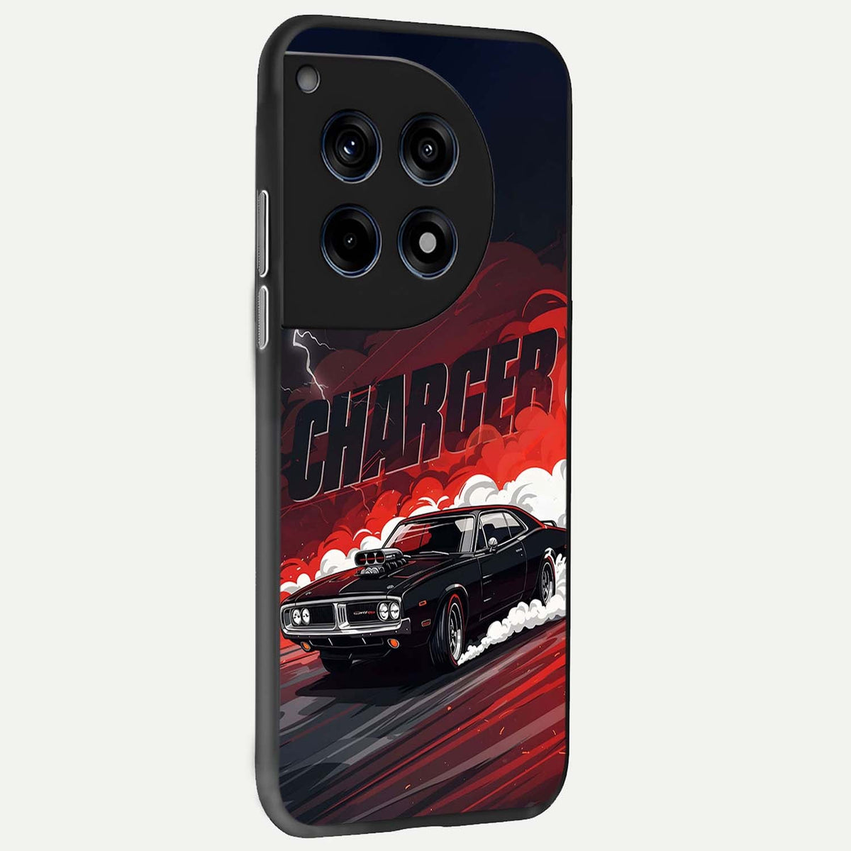  Dark Charger Fury back cover For OnePlus 12 slim fit glass case with vibrant aesthetic design