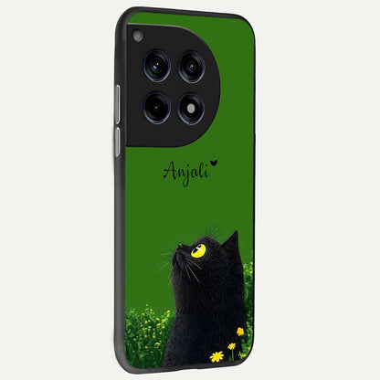  Emerald Cat Custom Name back cover For OnePlus 12 slim fit glass case with vibrant aesthetic design