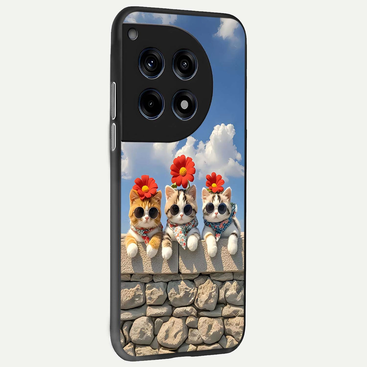  Floral Kitty Squad back cover For OnePlus 12 slim fit glass case with vibrant aesthetic design