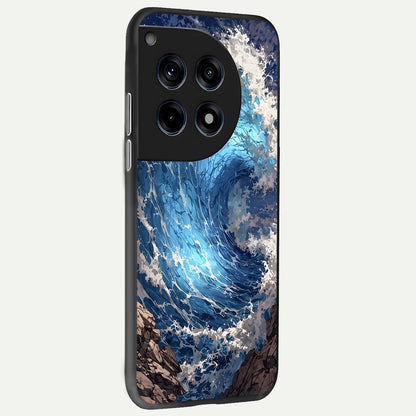  Giant Ocean Wave back cover For OnePlus 12 slim fit glass case with vibrant aesthetic design