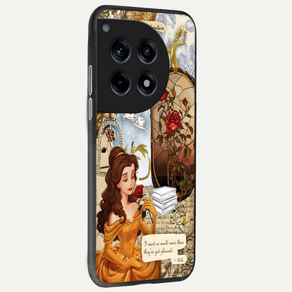  Golden Dream Belle back cover For OnePlus 12 slim fit glass case with vibrant aesthetic design